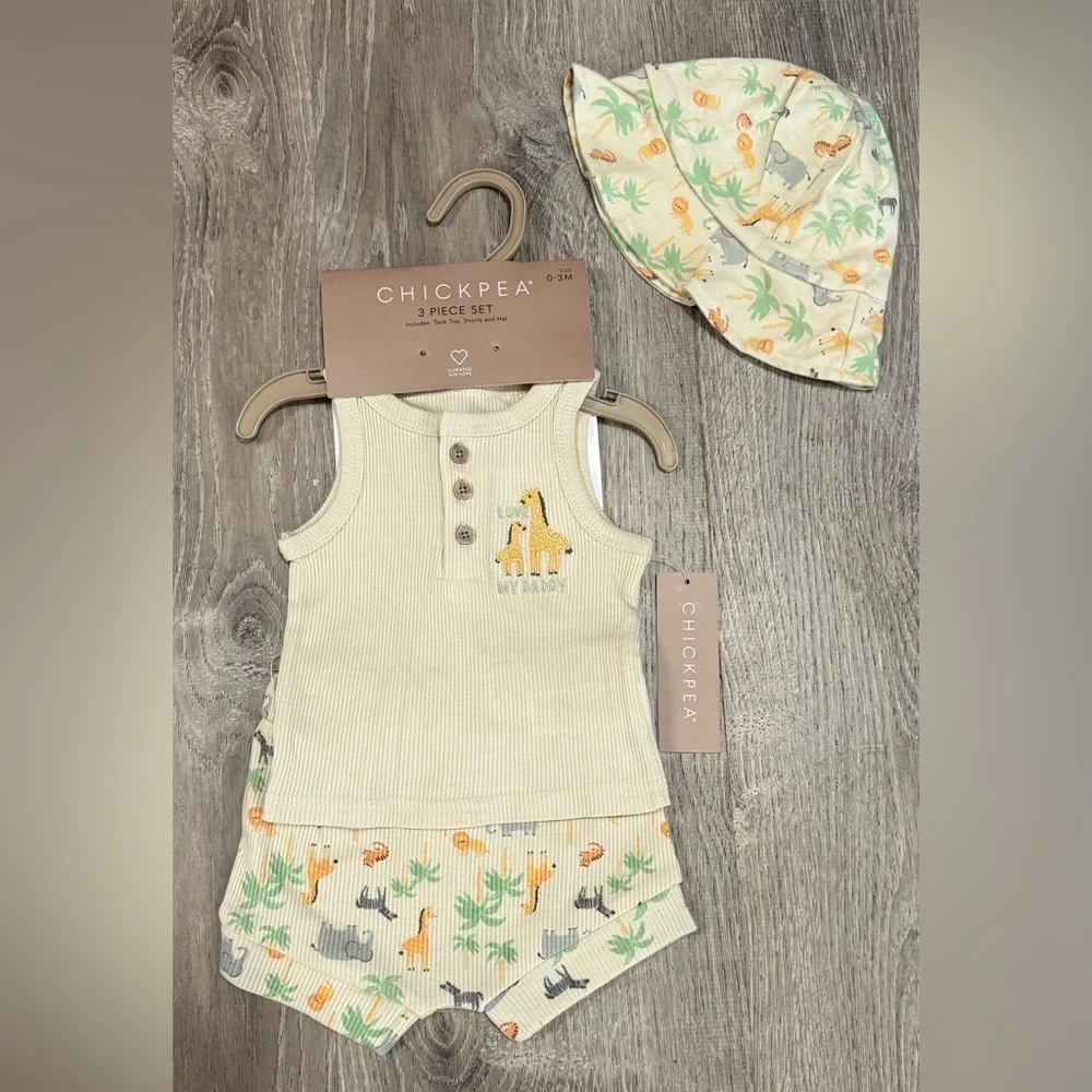 Chick Pea Safari Baby Boy 3pc Set Love My Daddy Outfit Infant Tank, Shorts Hat